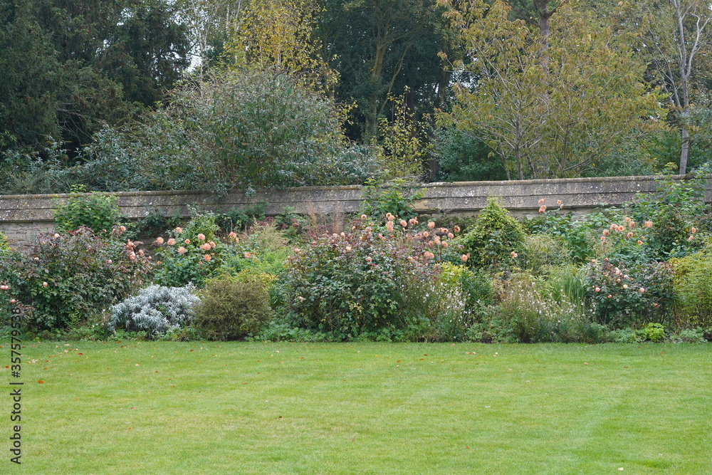 Obraz premium beautiful garden lawn and flower bed