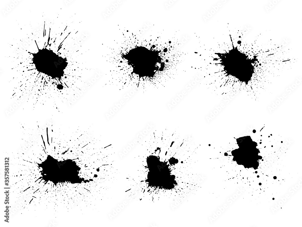 Grunge paint stains set. Ink splatter design elements. Spray splashes collection. Liquid stains isolated. Abstract vector illustration. Grunge paint stains set. Ink splatter design elements. Spray splashes collection. Liquid stains isolated. Abstract vector illustration.