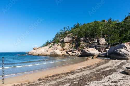 Magnetic Island, Queensland, Australia; March 2020: Alma bay in the afternoon with rocks and no people. Magnetic Island, Queensland, Australia