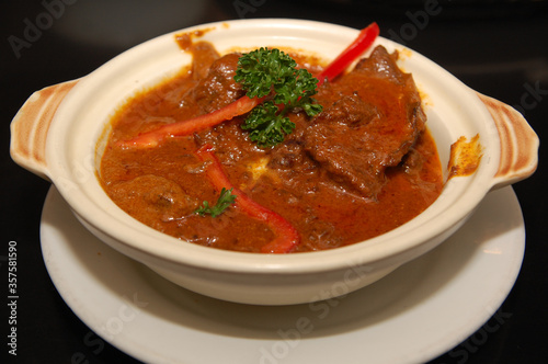 Beef red curry with sauce and bell pepper dish in southeast Asian countries