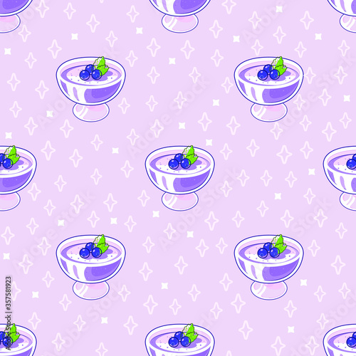 Seamless berry dessert pattern background wallpaper kitchen food panna kotta for menu cooking cafe or reastaurant