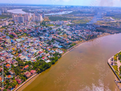 Ariel view of District 2 and Binh Thanh District in Ho Chi Minh city, Vietnam