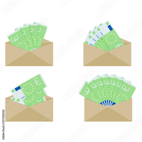 Euro currency in paper envelope, cash money wage salary