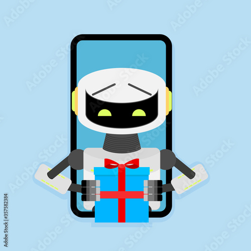 Robot present gift to customer