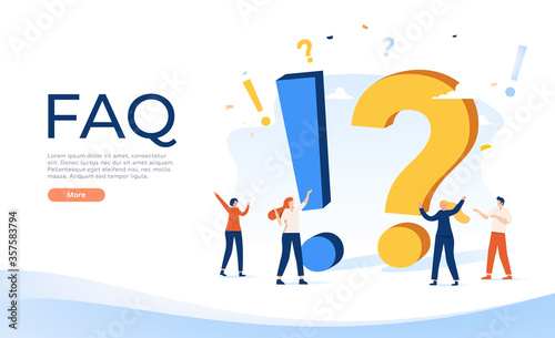 People Characters Standing near Exclamations and Question Marks. Woman and Man Ask Questions and receive Answers. Online