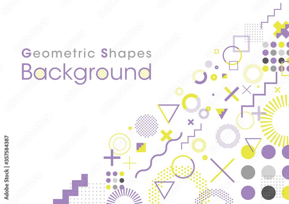 Background composed of geometric shapes. Vector data. Violet, purple and yellow.