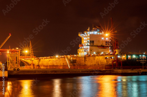 night view of container ship