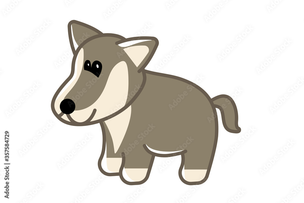 Fototapeta premium Happy wolf flat cartoon on white background