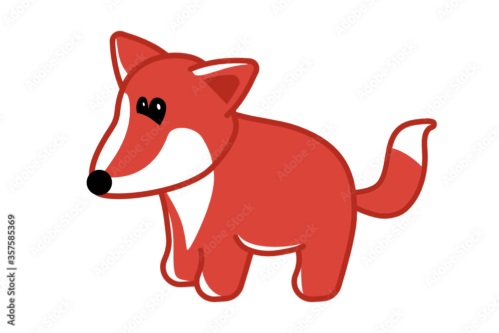 Fototapeta premium Cute baby red fox toy illustration for children. Smiling mascot on a white background. Flat design.