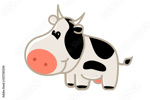 Cute baby cow toy illustration for children. Smiling mascot on a white background. Flat design vector. photo