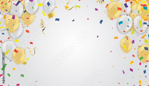 Background with balloons Gold for greeting cards. Vector illustration.