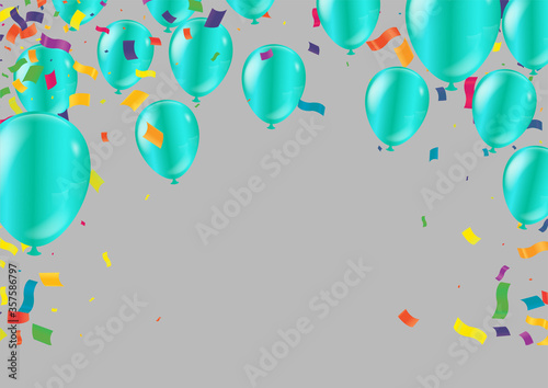 Blue Realistic Glossy Balloons Background with Bokeh Effect. Vector illustration
