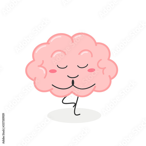 Funny cartoon brain practicing yoga tree position