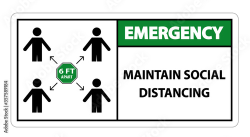 Emergency Maintain social distancing, stay 6ft apart sign,coronavirus COVID-19 Sign Isolate On White Background,Vector Illustration EPS.10