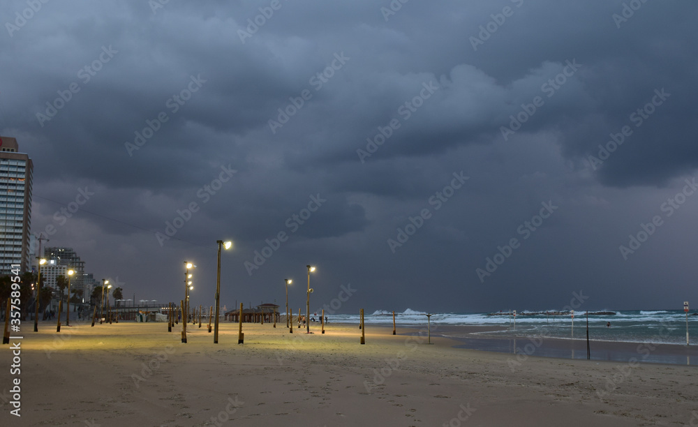 Winter storm on the Mediterranean sea, Tel Aviv 
