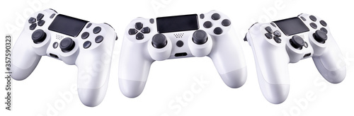 Set of white video game joysticks gamepad isolated on a white background photo