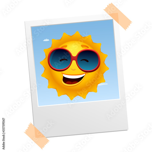 Vintage photo frame of cartoon sun smiling. To see the other vector sun illustrations , please check Sun collection.