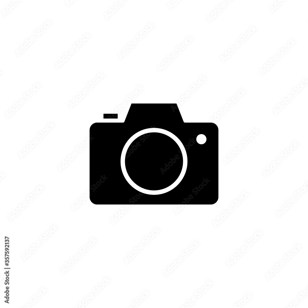 DSLR Icon, Reflex photo camera icon in black flat glyph, filled style isolated on white background