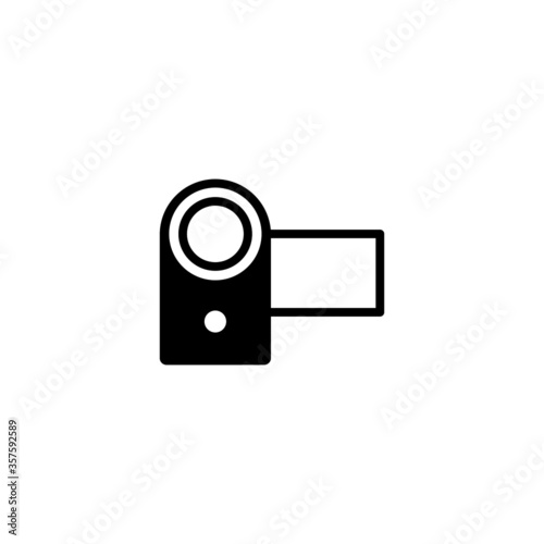 Camcoder, handycam, Video camera vector icon in black flat glyph, filled style isolated on white background