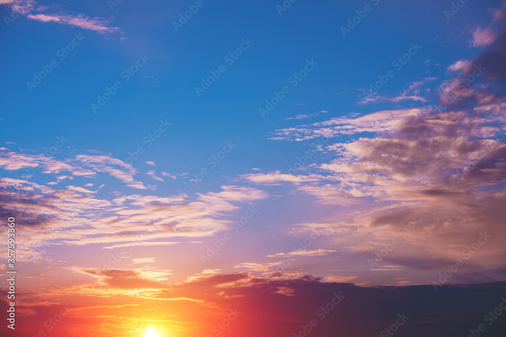 Colorful cloudy sky at sunset. Gradient color. Sky texture. Abstract nature background