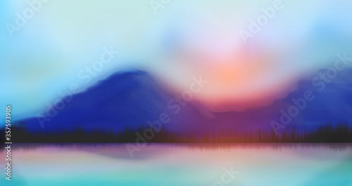 Landscape painting, Sunset over mountain © Sunisakanphian