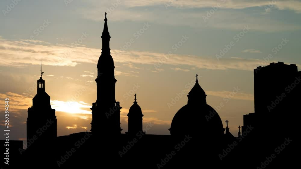 Sacramento Downtown Skyline with Cathedral of the Blessed Sacrament, Time Lapse at Sunrise Sacramento Downtown Skyline with Cathedral of the Blessed Sacrament, Time Lapse at Sunrise