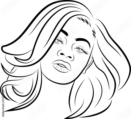 Vector Illustration Coloring Book Page Beautiful Girl Woman Portrait Clip Art Outline Black and White