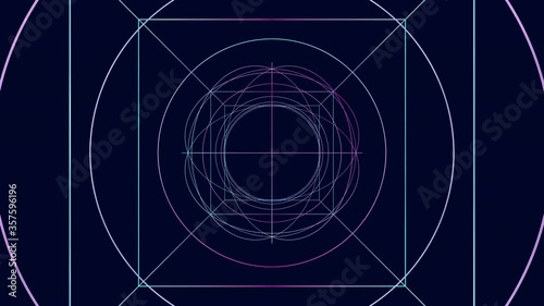 geometric abstraction with glowing lines forming minimalists shapes in blue space with alpha channel