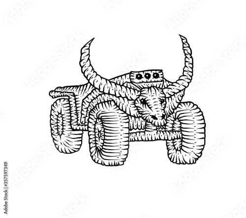 ATV. An emblem for a Quad bike. Vector illustration. Graphics. Engraving