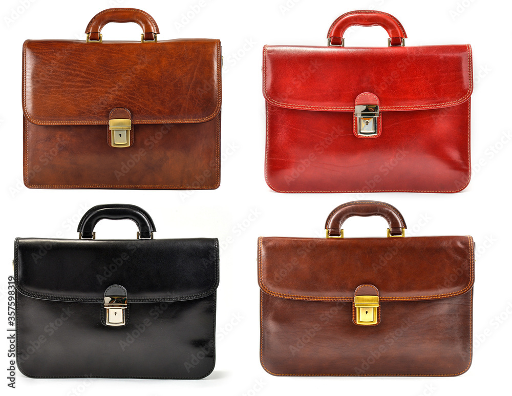 Set of elegant briefcases, modern leather briefcase various colours