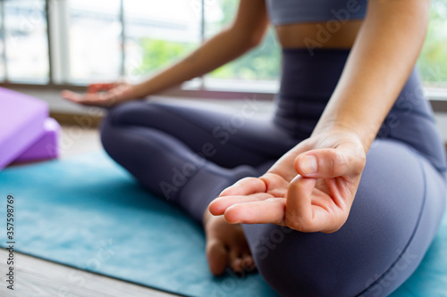 Close up woman hands yoga for relax