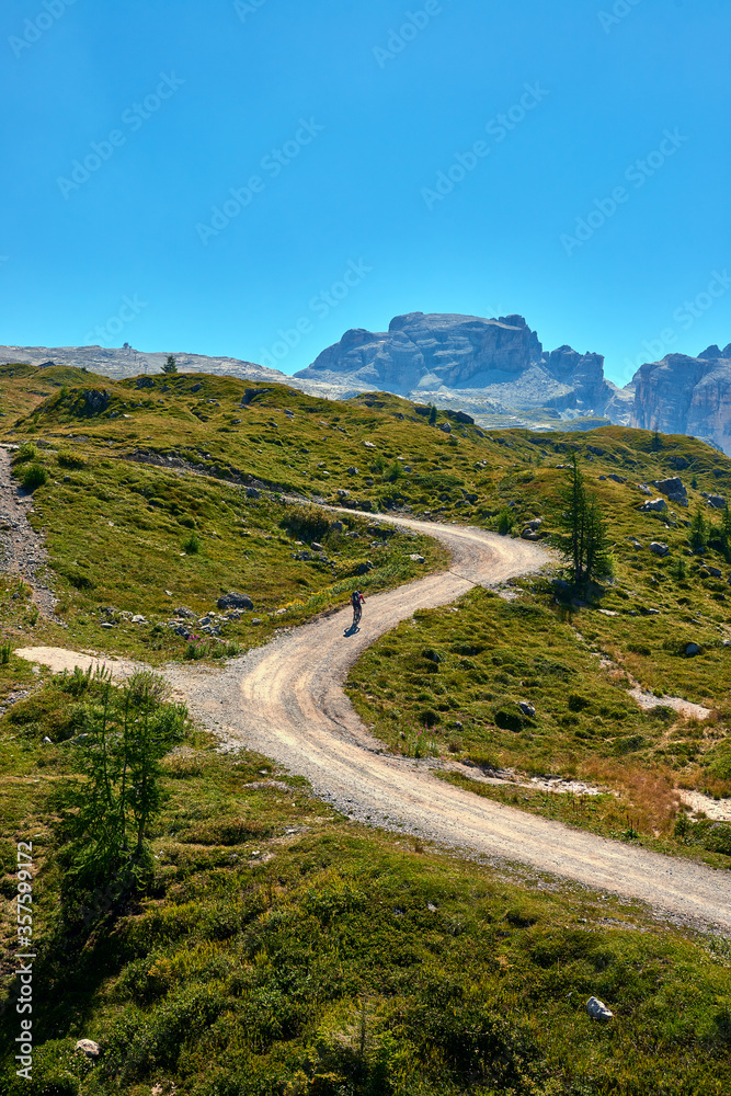 Madonna di Campiglio (Tn), Italy, Cyclist climbing in the mountains