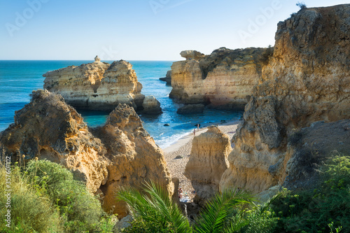 Albufeira beach landscape by the coast in Sao Rafael, Algarve, Portugal