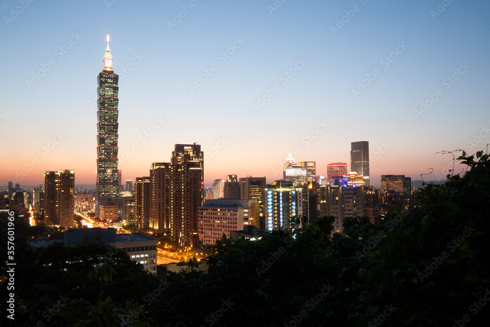 Taipei 101 Tower with sunset sky