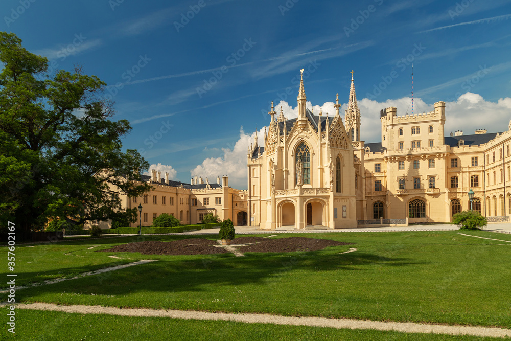 Lednice castle and palace (Zamek Lednice) in a village in South Moravia in the Czech Republic