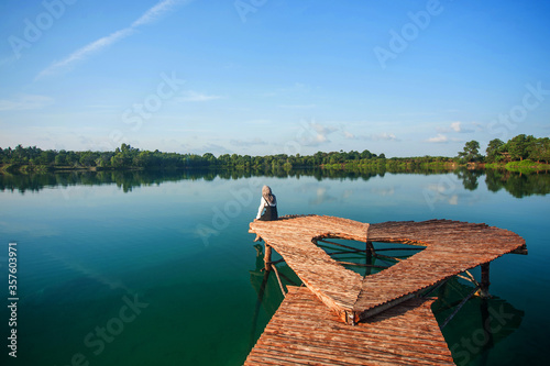 telaga biru, danau biru bintan photo