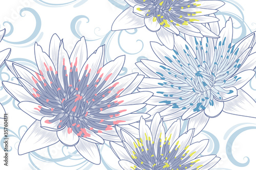 Seamless pattern with lotos flowers.