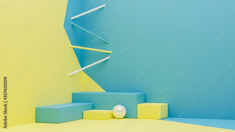 3d rendering of colorful geometric podium and modern wallpaper in abstract concept. 3d rendering of colorful geometric podium and modern wallpaper in abstract concept.