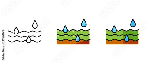 This is a set of icons with a different style of drip watering. Contour and color symbols drip irrigation. Freehand drawing. Stylish web site solution.