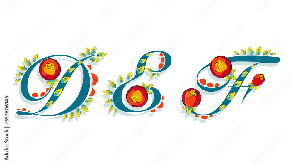 Def Lettering DEF letters. Vector floral Alphabet set. Font with flowers bouquet ...