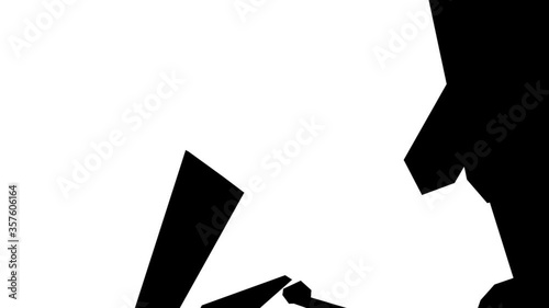 The destruction of black glass on a white background. Black and white video transition. 3d animation