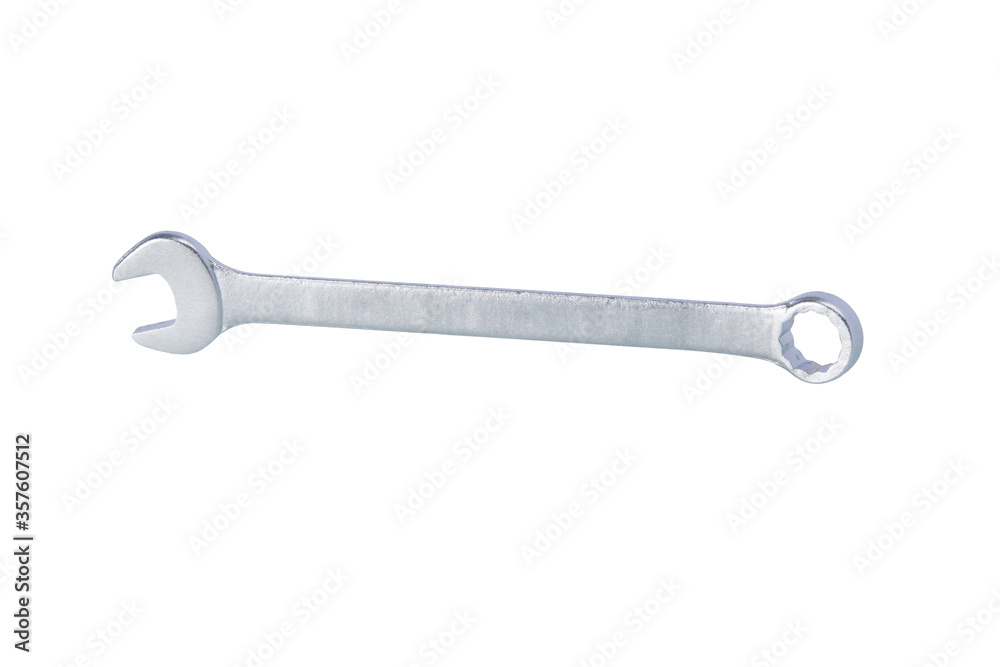 gray metal spanner, close-up, on a white background gray metal spanner, close-up, on a white background