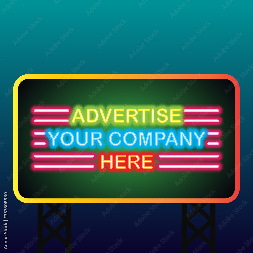 billboard for outdoor advertising glowing box neon sign. vector illustration