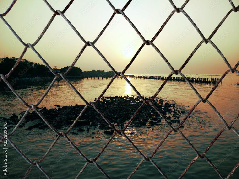 Decorative wire mesh of landscape background Decorative wire mesh of landscape background