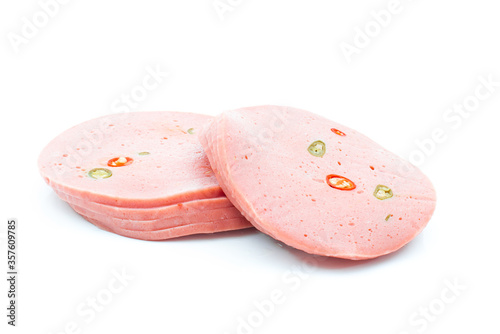 Fresh sausages on white background. photo