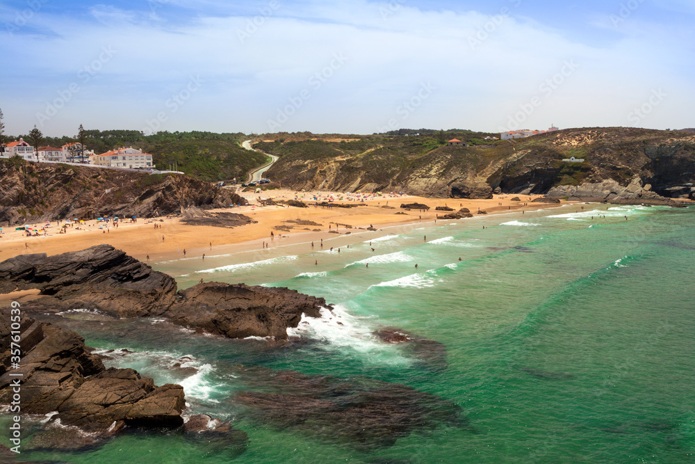 Beautiful beach with waves in Alentejo,  Portugal
