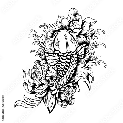 Betta Fish Flower Lineart. Perfect for t-shirt/apparel, merchandise, pin design, etc