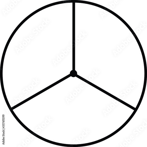 circle divided into 3 parts equal parts, black outline
