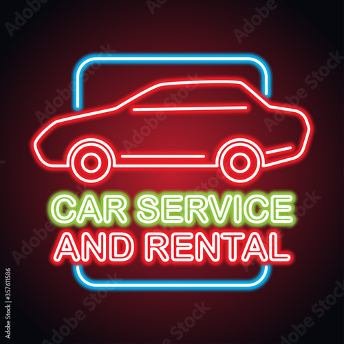 car service and rental neon sign for business. vector illustration 