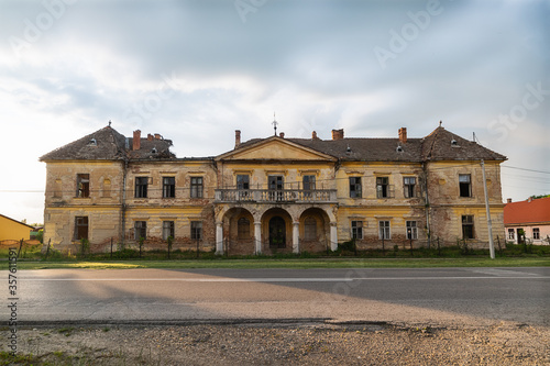 Vlajkovac, Serbia - June 04, 2020: Bissingen-Nipenburg Castle in Vlajkovac, Serbia. It was erected in 1859 and is a cultural monument of great importance. Abandoned castle